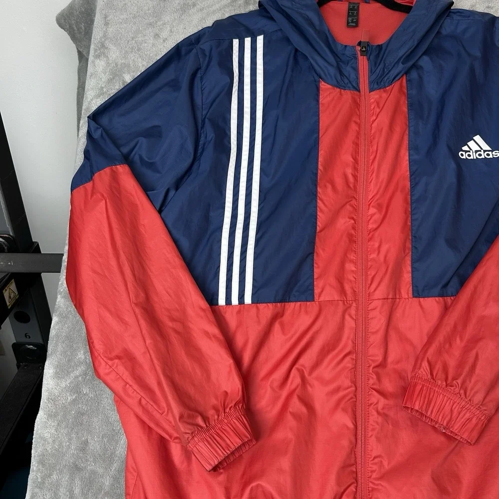 Adidas Windbreaker Axis Full‎ Zip Jacket Mens Hooded Color White, Red & Blue 2XL